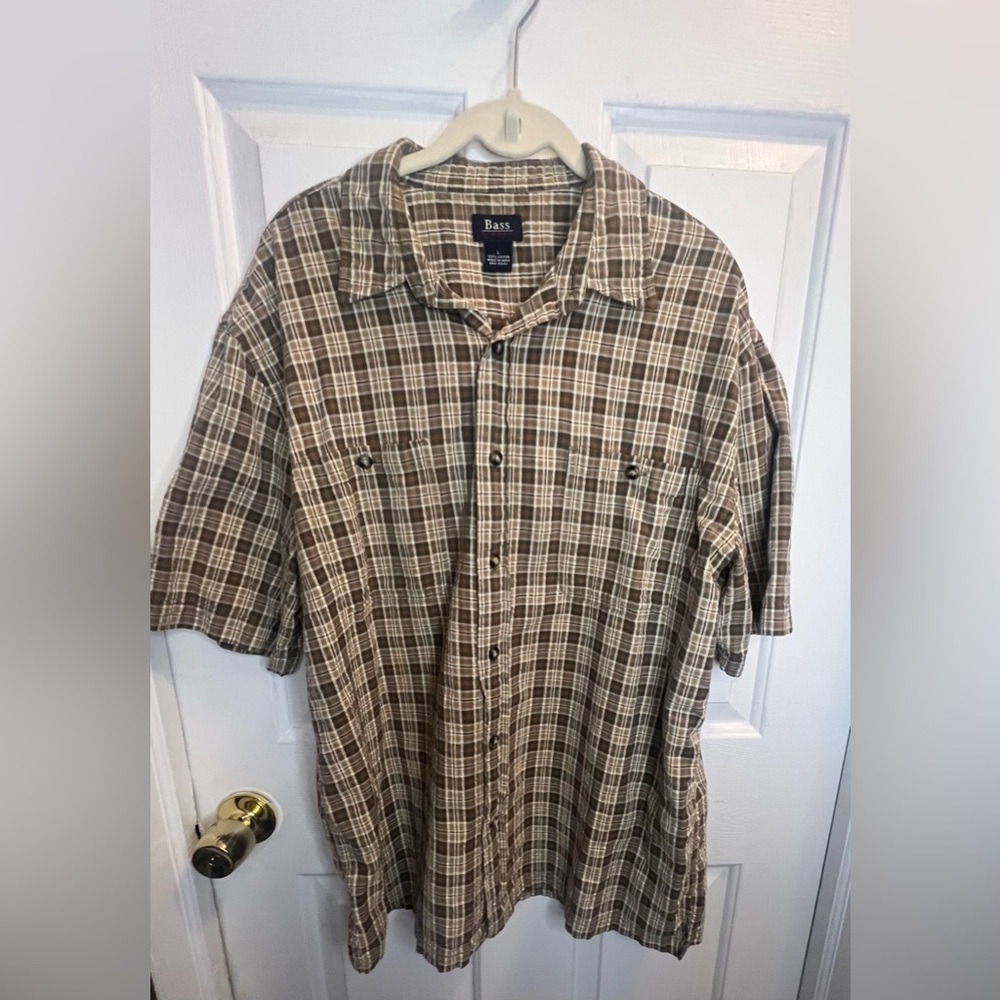 Bass Men's Brown and Green Plaid Shirt